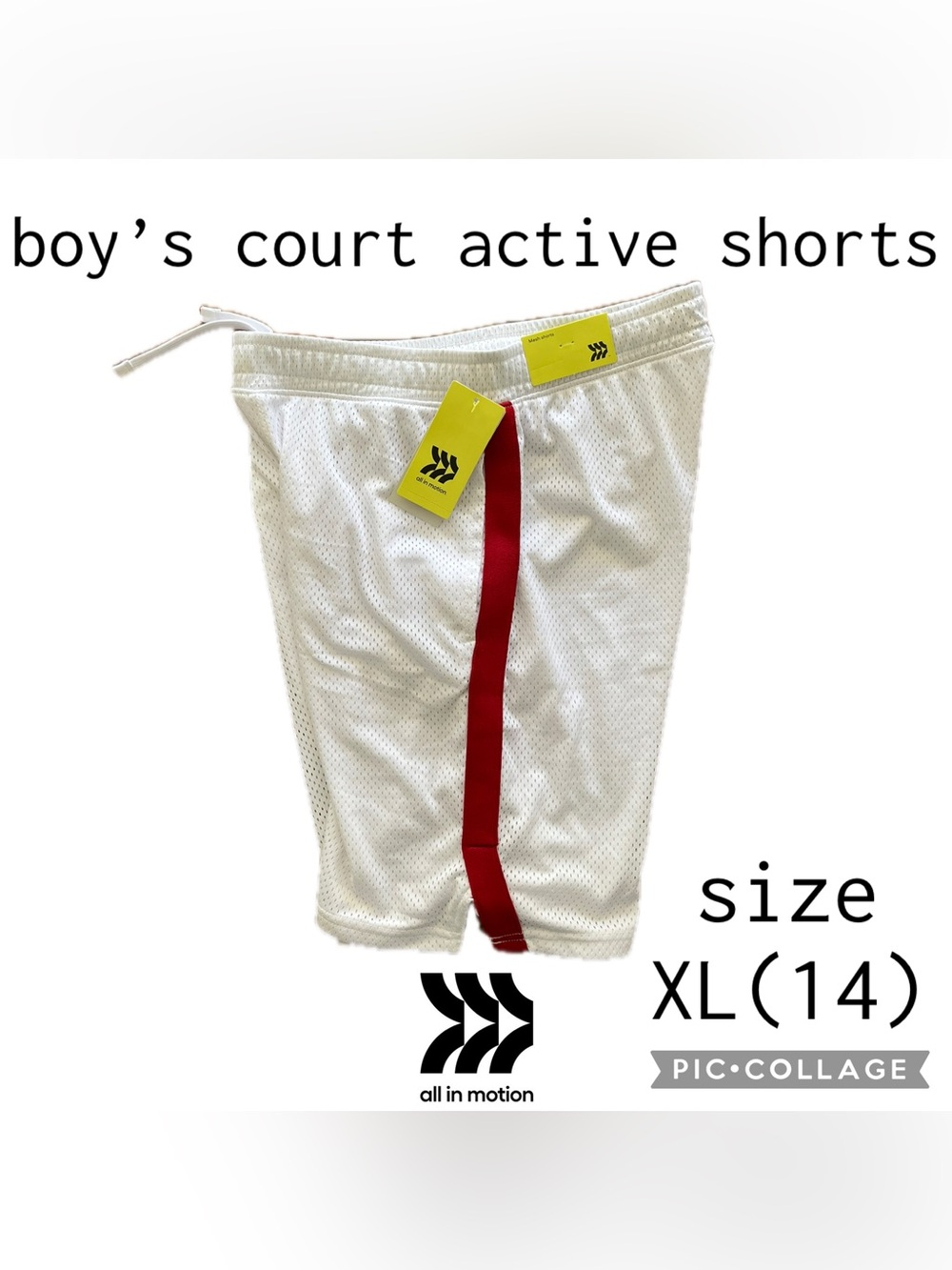 Target All In Motion Boys Court Active Shorts White/Red Size XL(14) NEW
